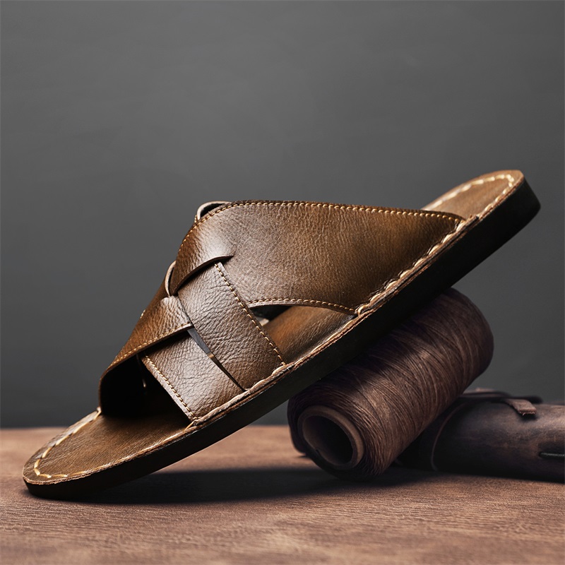 Flip Flop Leather Men - Fashion Genuine Leather Men Slippers Summer