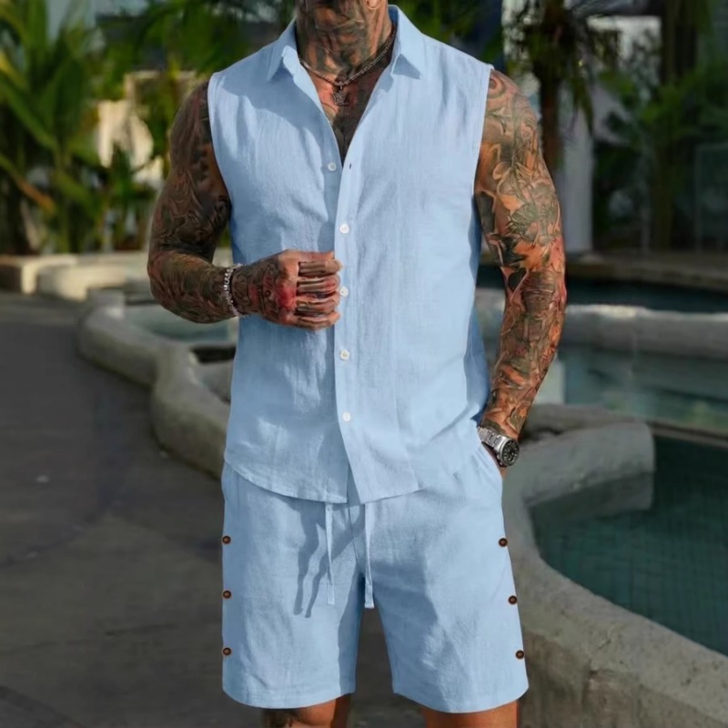 Men's 2 Piece Linen Textured S - đánh giá và giá Short Linen Drawstring