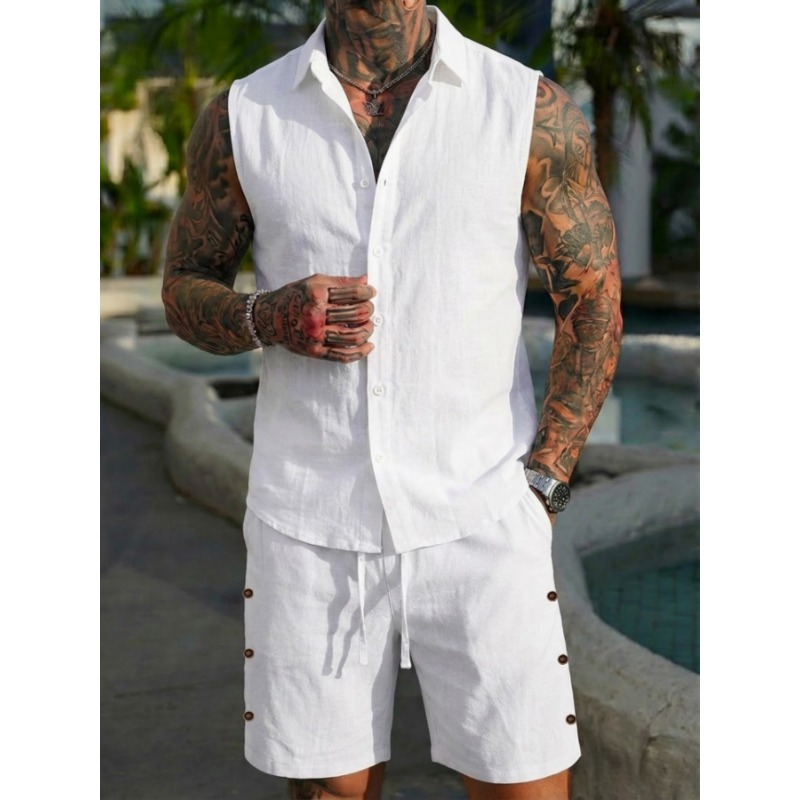 Men's 2 Piece Linen Textured S - đánh giá và giá Short Linen Drawstring