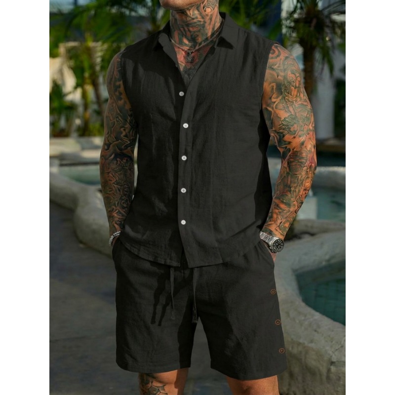 Men's 2 Piece Linen Textured S - đánh giá và giá Short Linen Drawstring