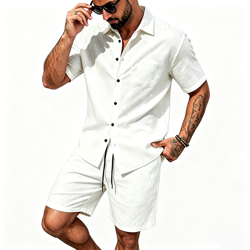 Men Linen Two Piece Outfit Sho - đánh giá và giá Linen Shirt Breathable