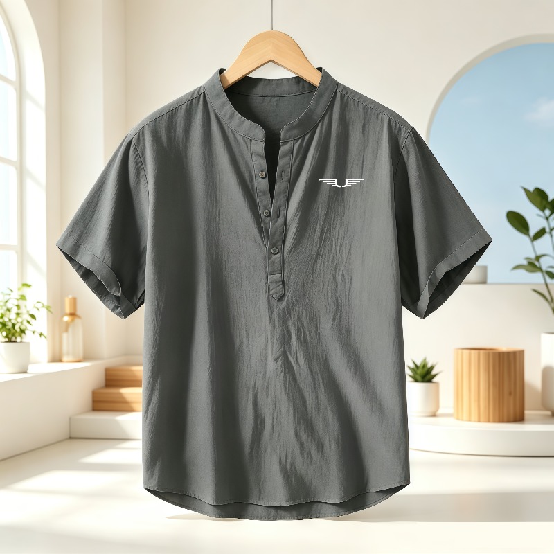 Men's cotton and linen Henley  - đánh giá và giá Linen Shirt Breathable