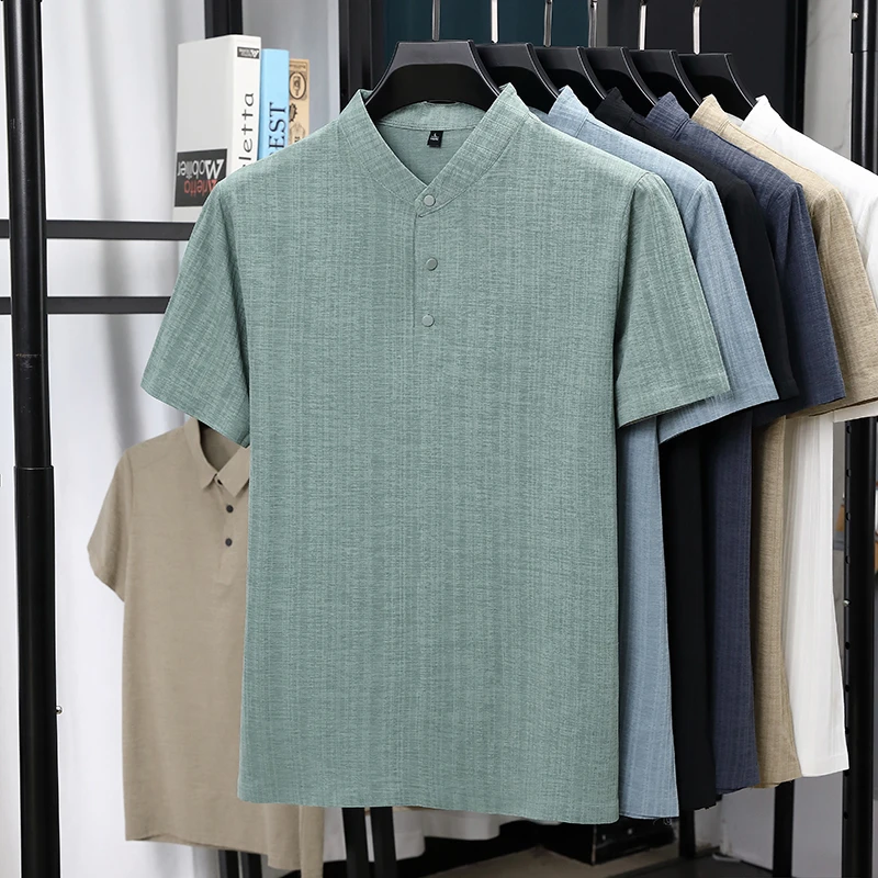 Mens Mandarin Collar Half Plac - đánh giá và giá Linen Shirt Breathable