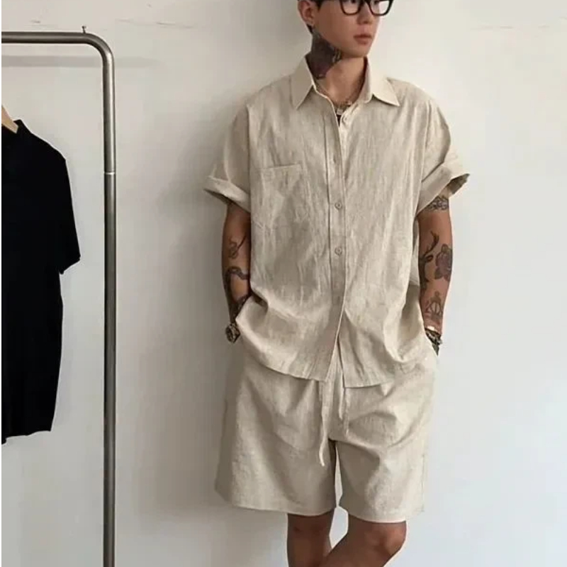 Mens Linen Cotton 2 Piece Set  - đánh giá và giá Linen Shirt Breathable