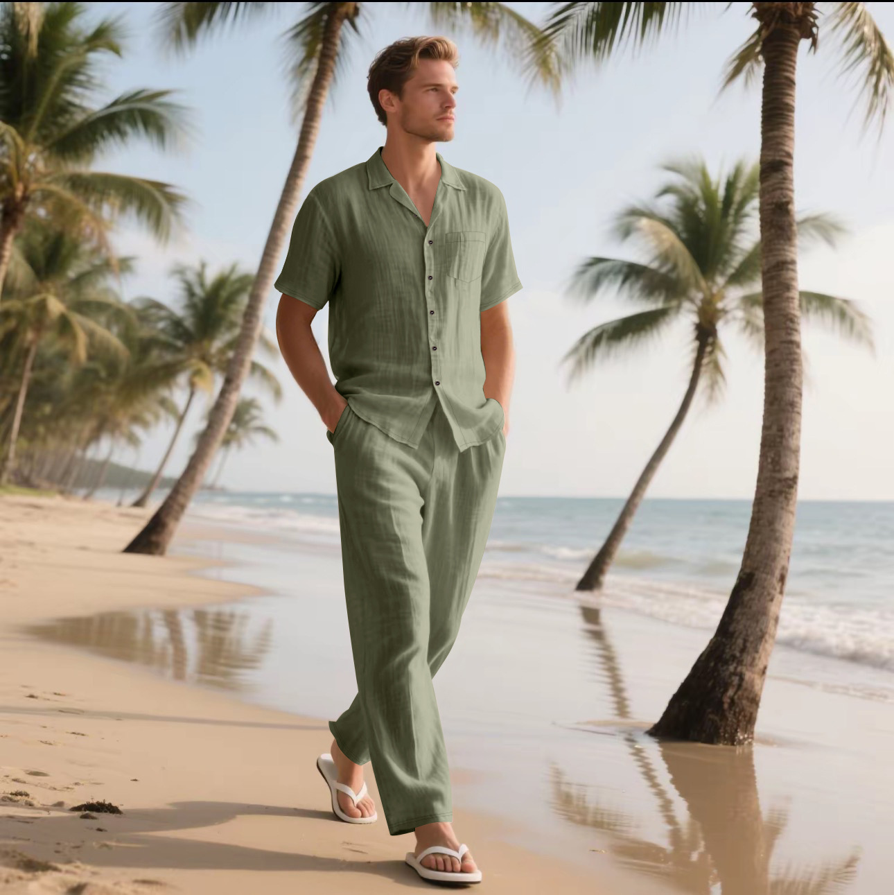 Summer Men's New Linen Casual  - đánh giá và giá Short Linen Drawstring