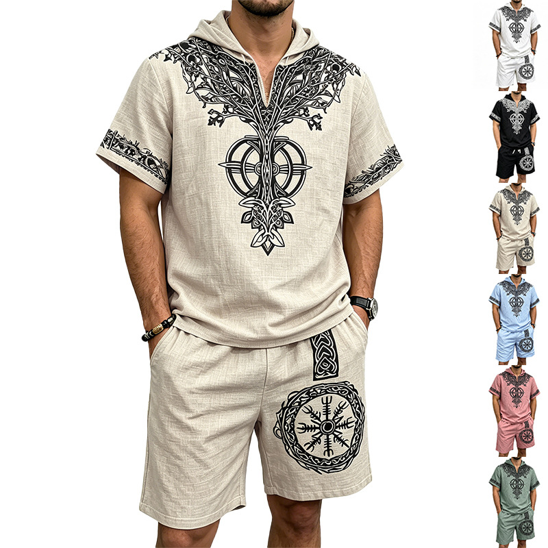 Men Linen Look Viking Tree Pri - đánh giá và giá Short Linen Drawstring