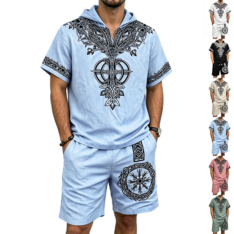 Men Linen Look Viking Tree Pri - đánh giá và giá Short Linen Drawstring