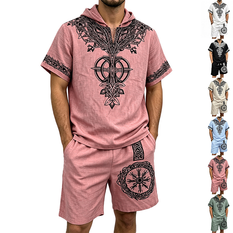 Men Linen Look Viking Tree Pri - đánh giá và giá Short Linen Drawstring